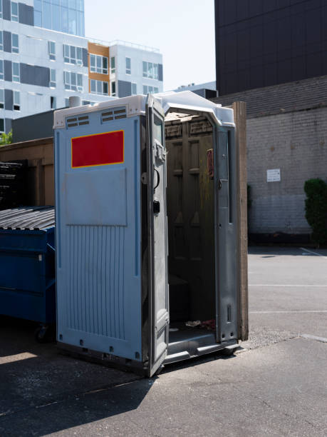 Portable restroom set up in city